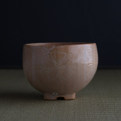 ko.YT03 吉野桃李　萩割俵茶碗